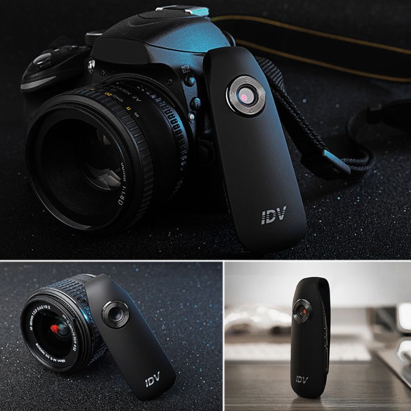 Camera remote control with 'IDV' branding on a dark background