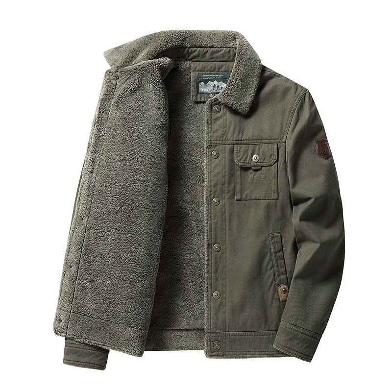 Green jacket with fleece lining on a white background
